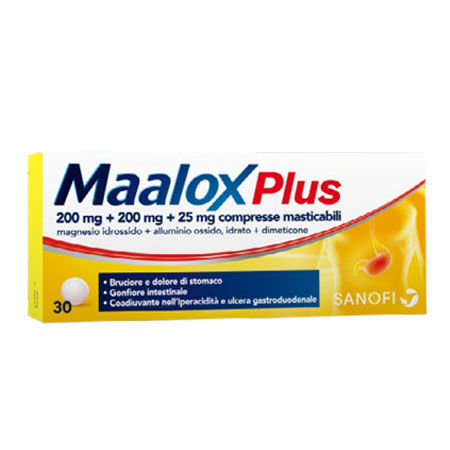 MAALOX PLUS*30 cpr mast 200 mg + 200 mg + 25 mg image not present